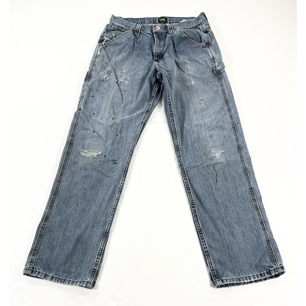 VTG Lee Dungarees Carpenter Pants Mens 32x31.5 Paint Splatter Workwear Jeans Y2K